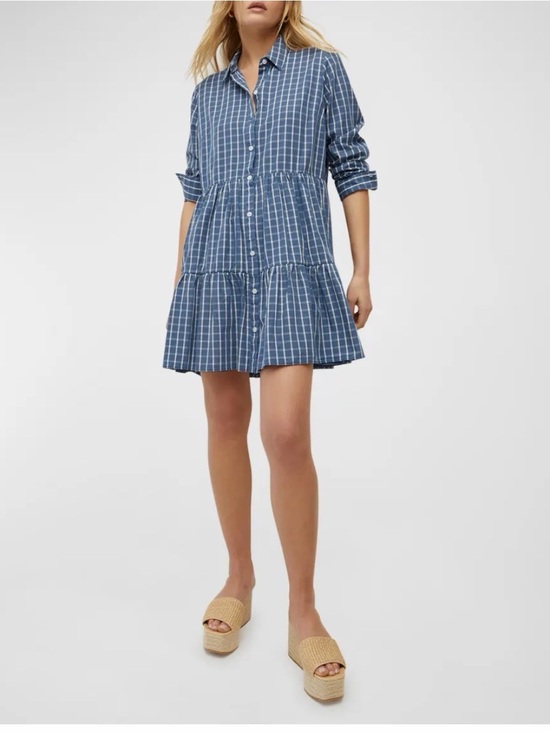 Veronica Beard Dresses & Skirts - Veronica Beard‎ Jamila Check Tiered Mini Dress Blue & White Windowpane Large